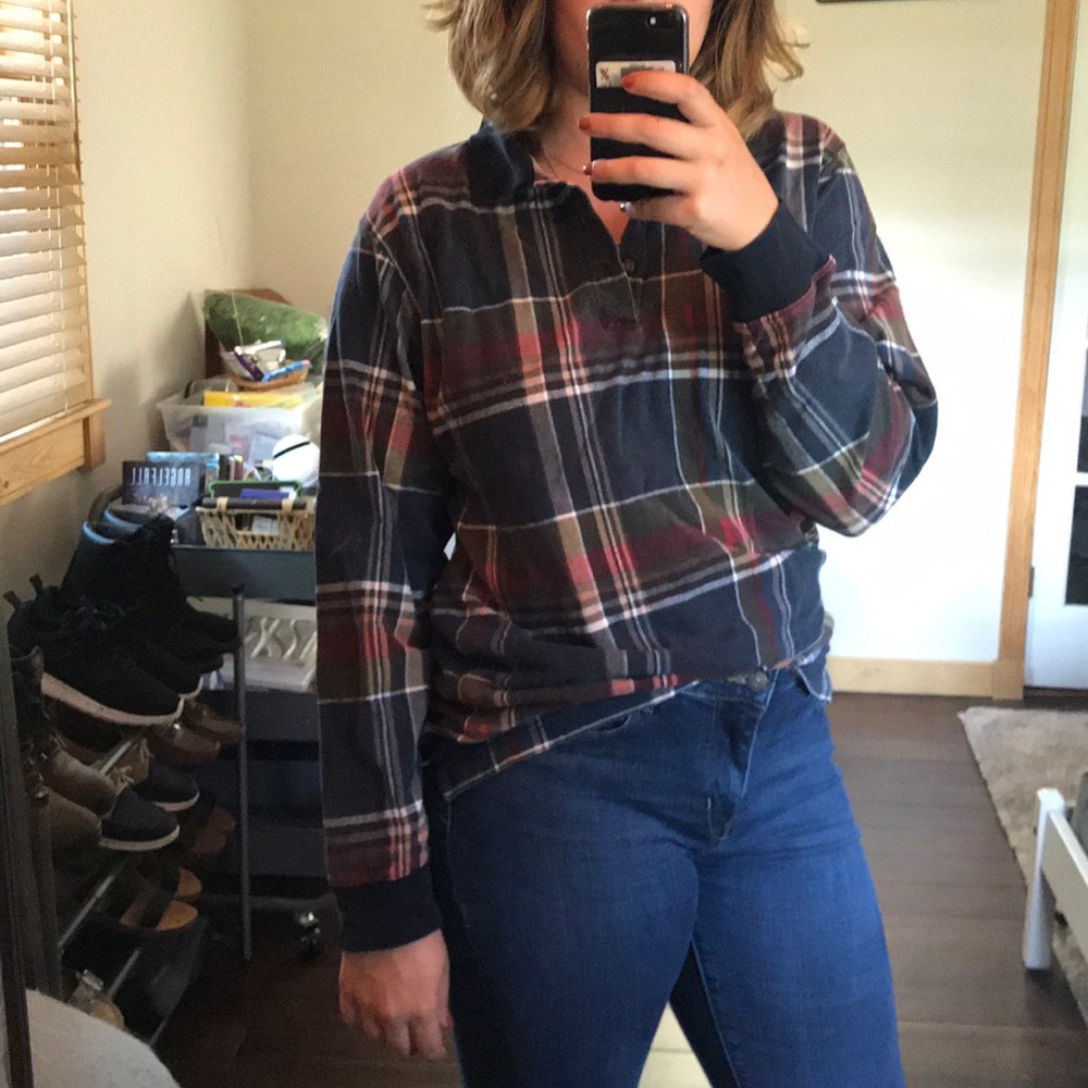 Chaps Plaid Collared Long Sleeve Top